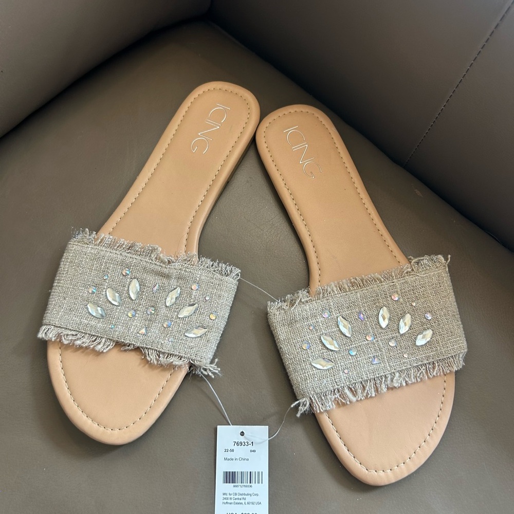 Icing Tan Embellished Slide Sandals